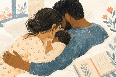 Diverse Missionary Family Resting With Infant