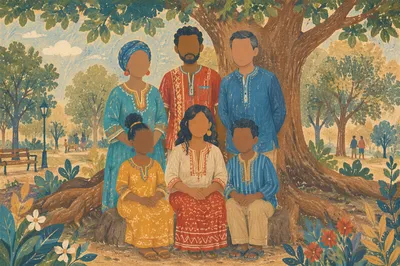 Diverse Missionary Family in Park Portrait