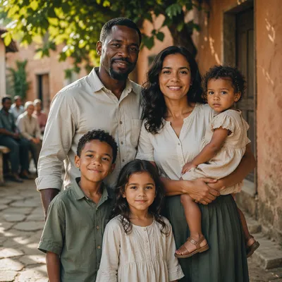 Multicultural Missionary Family Portrait at Sunset