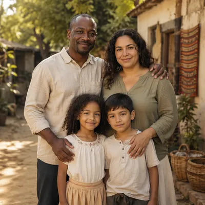 Missionary Family Portrait in Rural Village