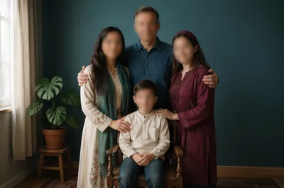 Diverse Missionary Family Portrait in Community Room