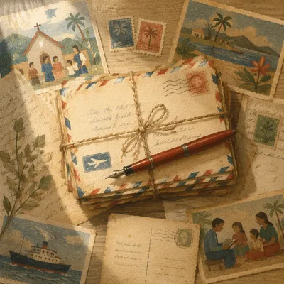 Vintage Missionary Letters on Prayerful Desk