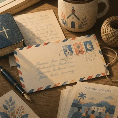 Missionary Letter Desk with Airmail Stamps