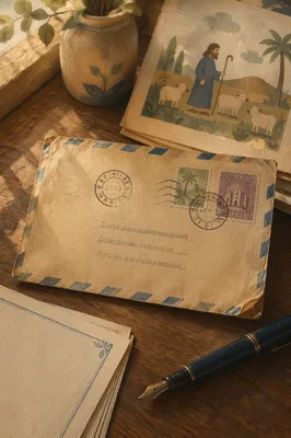 Missionary Airmail Letter on Wooden Desk