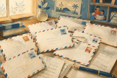 Missionary Airmail Letters on Church Office Desk