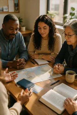 Church Missions Planning Around Wooden Table
