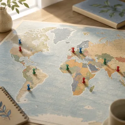 Missions Prayer Map with Colorful Pins