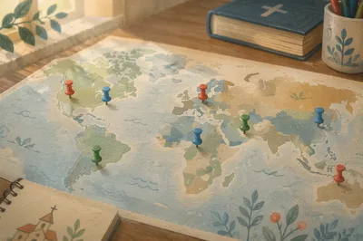 World Map Push Pins for Missions Prayer