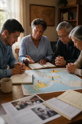 Small Group Praying Over World Map