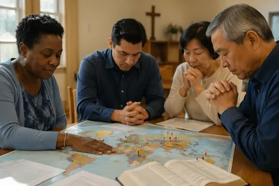 Small Group Praying by World Map