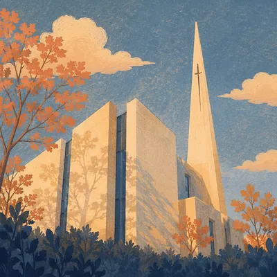 Modern Church Exterior at Golden Hour