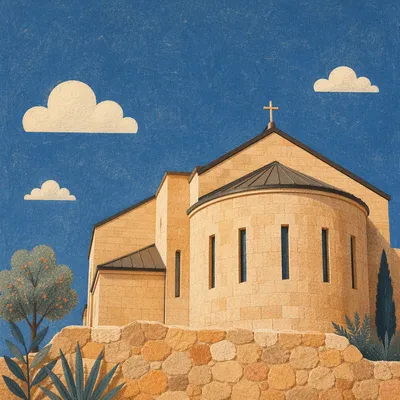 Modern Limestone Church Under Blue Sky
