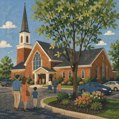 Modern Brick Church with Welcoming Steeple
