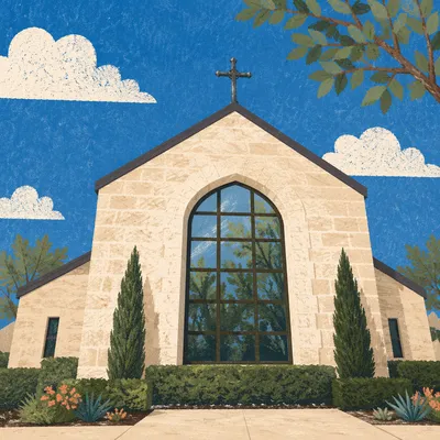 Welcoming Modern Church Exterior Under Blue Sky