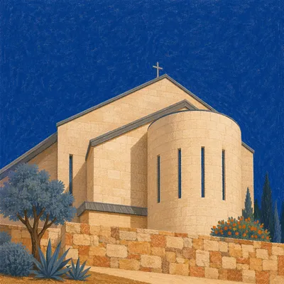 Modern Church Exterior Under Cobalt Sky