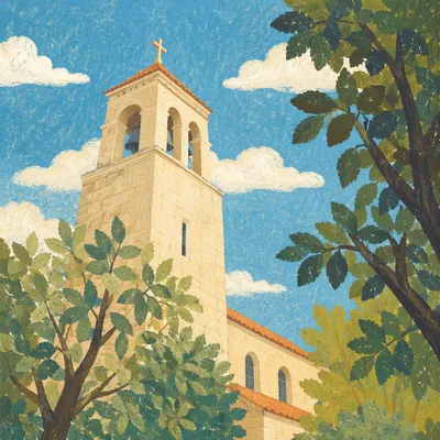 Modern Limestone Church Bell Tower Exterior