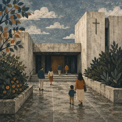 Modern Concrete Church Courtyard Entrance
