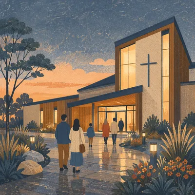 Modern Church Exterior at Blue Hour