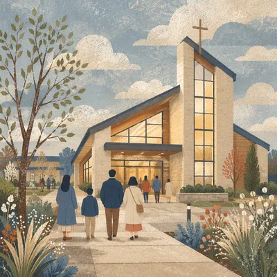 Contemporary Church Exterior on Quiet Sunday