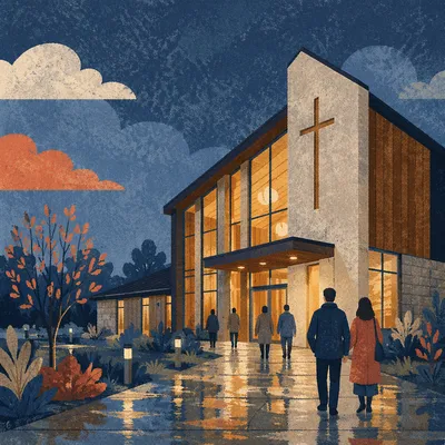 Modern Church Exterior After Rain