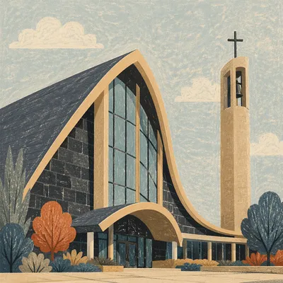 Modern Church Exterior with Bell Tower