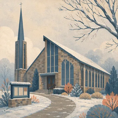 Modern Church Exterior on Winter Morning