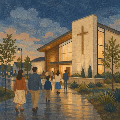 Modern Church Exterior at Blue Hour
