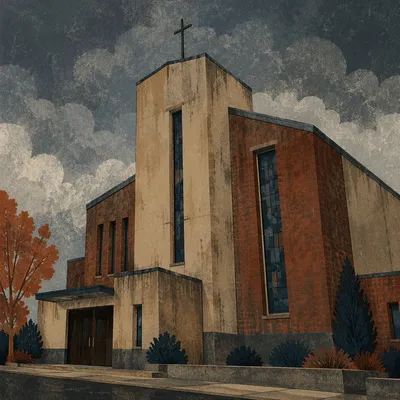 Modern Church Exterior Under Overcast Sky
