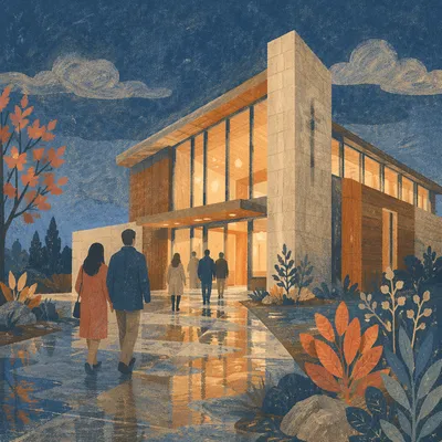 Modern Church Exterior at Peaceful Blue Hour