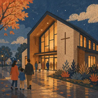 Welcoming Modern Church at Blue Hour