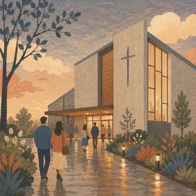 Modern Church Exterior at Golden Hour