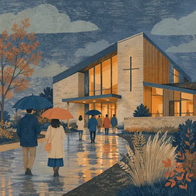 Modern Church Exterior at Blue Hour