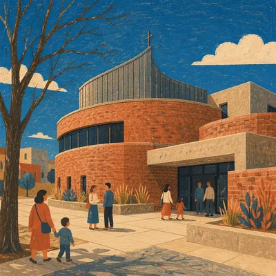 Modern Brick Church Exterior in Afternoon Light