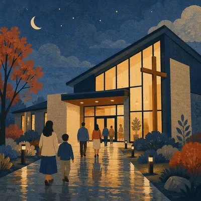 Modern Church Exterior at Peaceful Blue Hour