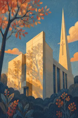 Modern Church Exterior in Golden Hour Light