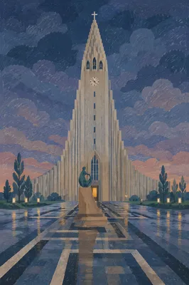 Modern Church Exterior at Blue Hour