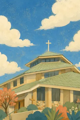 Modern Church Exterior Beneath Hopeful Sky