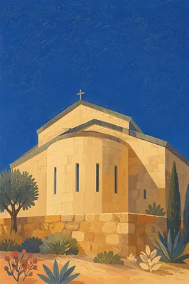 Modern Church Exterior Under Cobalt Sky