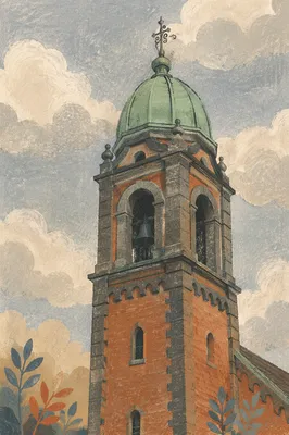 Modern Church Bell Tower Under Cloudy Sky