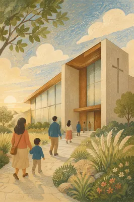 Modern Church Exterior in Morning Light