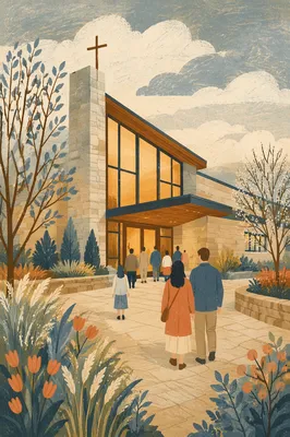 Contemporary Church Exterior on Quiet Sunday