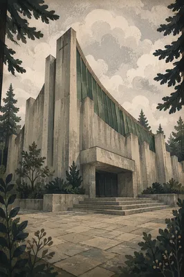Modern Concrete Church in Wooded Silence