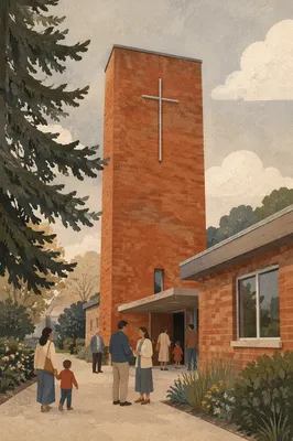Modern Red Brick Community Church Exterior