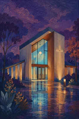 Modern Church Exterior at Twilight