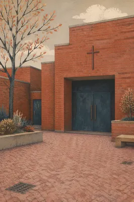 Modern Red Brick Church Exterior