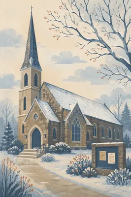 Modern Church Exterior on Quiet Winter Morning