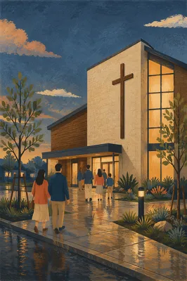 Modern Church Exterior at Blue Hour