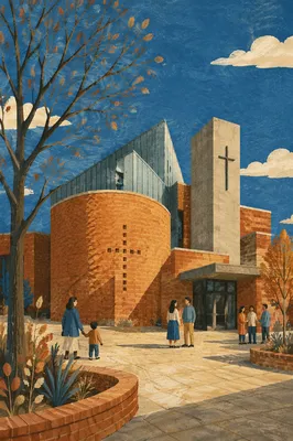 Modern Brick Church Courtyard Exterior
