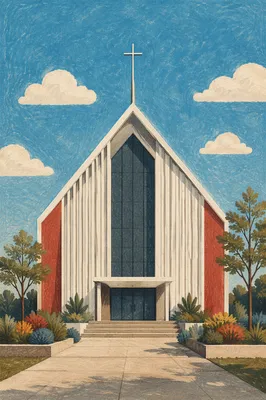 Modern Church Exterior Under Blue Sky