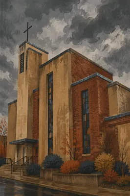 Modern Church Exterior Under Overcast Sky